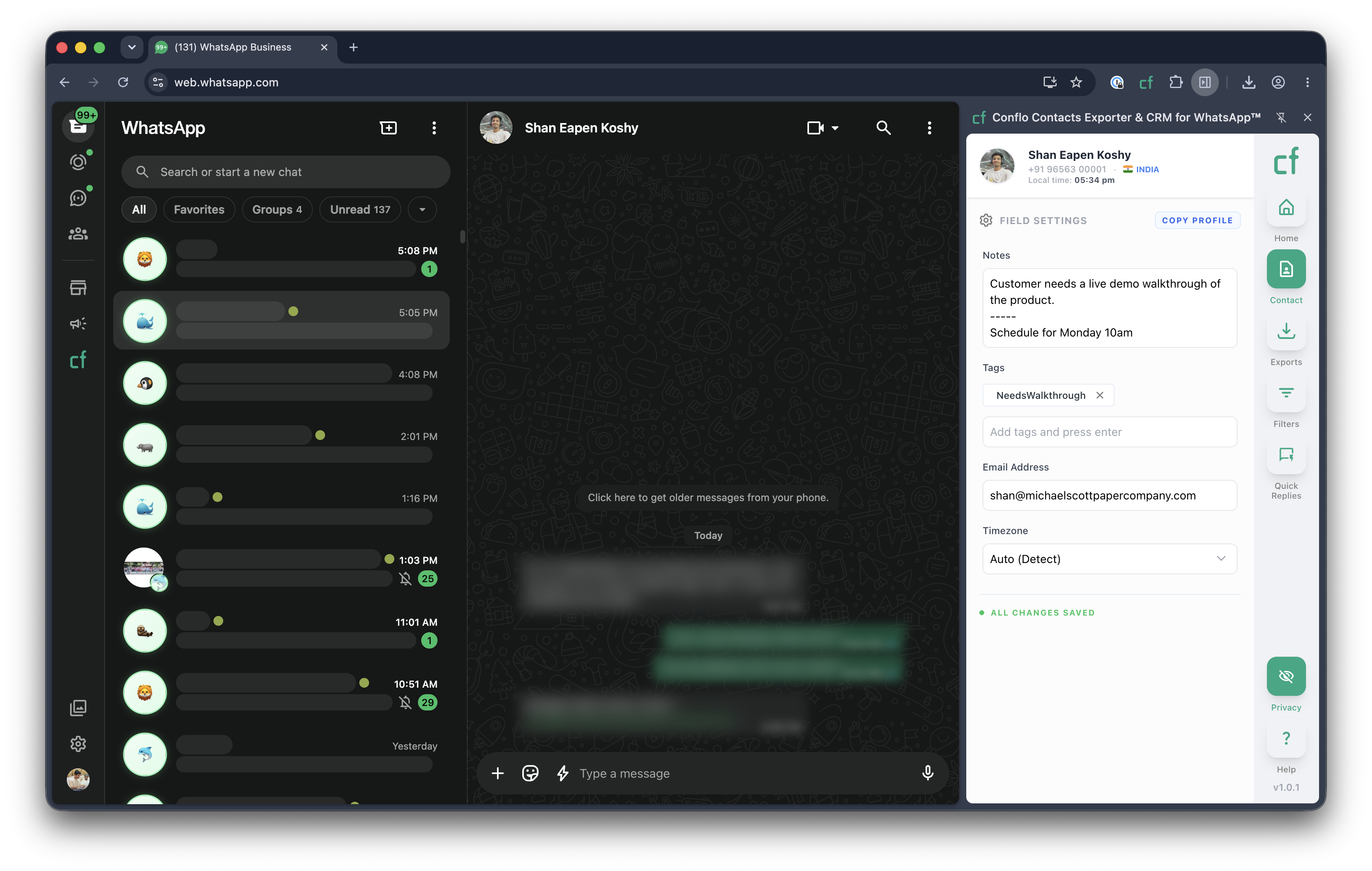 Conflo CRM Contact Sidebar Interface